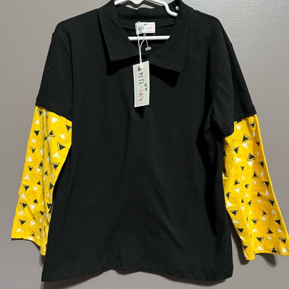 NWT Pete + Lucy Black and Yellow Polo long sleeve - Picture 1 of 4